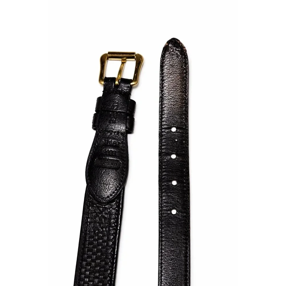 Coach Leather Designer Belt 3855 Black Basket Weave Brass Buckle, 42
